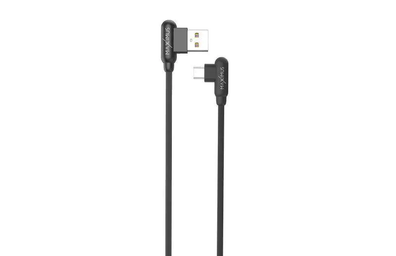 ⁨MX CORNER FAST CHARGE CABLE MICRO USB 2.4A / 1m, BLACK / BLACK, ANGLED⁩ at Wasserman.eu