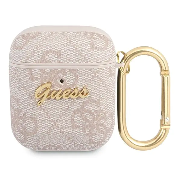 ⁨Guess GUA24GSMP AirPods cover różowy/pink 4G Script Metal Collection⁩ w sklepie Wasserman.eu