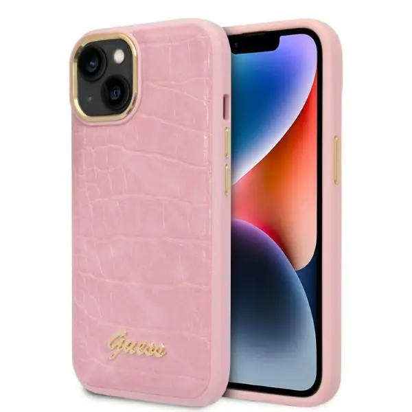 ⁨Guess GUHCP14SHGCRHP iPhone 14 6,1" pink/pink hardcase Croco Collection⁩ at Wasserman.eu