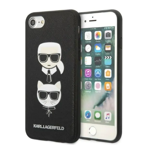 ⁨Karl Lagerfeld KLHCI8SAKICKCBK iPhone 7/8 / SE 2020 / SE 2022 black/black hardcase Saffiano Karl&Choupette Head⁩ at Wasserman.eu