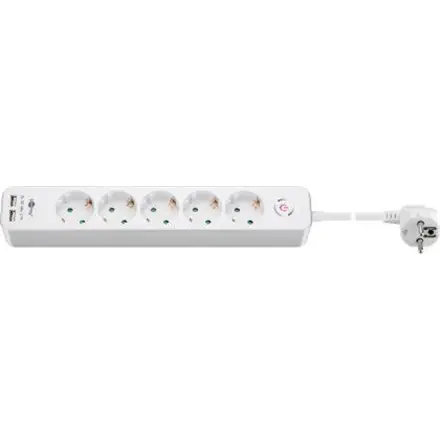 ⁨Goobay 5-way power strip with switch and 2 USB ports 1.5 m White⁩ at Wasserman.eu