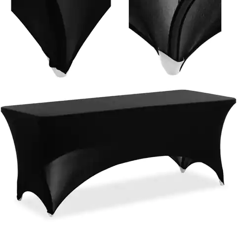 ⁨Flexible universal cover for rectangular table 180 x 74 cm black⁩ at Wasserman.eu