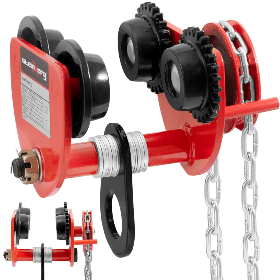 ⁨Manual suspended beam crane trolley with chain 60-110 mm 1000 kg⁩ at Wasserman.eu