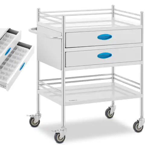 ⁨Wózek laboratoryjny zabiegowy kosmetyczny 2 półki 2 szuflady 60 x 41 x 28 cm⁩ w sklepie Wasserman.eu