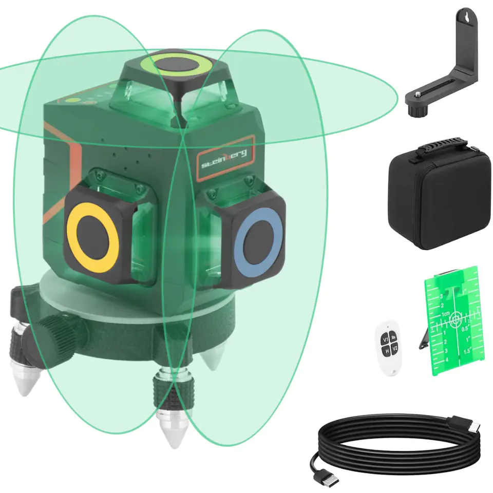 ⁨Self-leveling cross level laser level with remote control cover 30 m green⁩ at Wasserman.eu