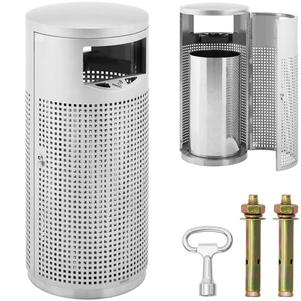 ⁨Waste bin urban outdoor round with ashtray STAL 12 l grey⁩ at Wasserman.eu