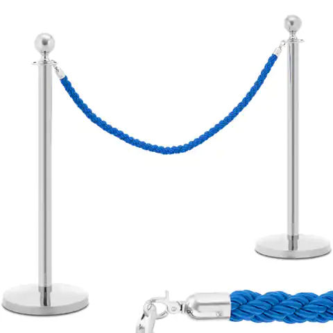 ⁨Hotel silberner Zaunpfahl mit blauem Seil 150 cm - 2 Stück⁩ im Wasserman.eu