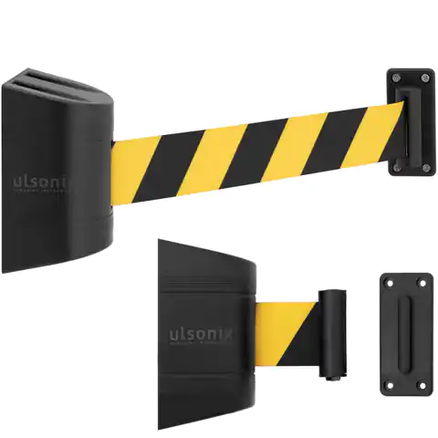 ⁨Taśma odgradzająca ostrzegawcza w kasecie ściennej 2 m żółto-czarna⁩ w sklepie Wasserman.eu