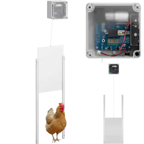 ⁨Automatyczna klapa drzwi do kurnika z czujnikiem światła zasilaniem bateryjnym i sieciowym LCD⁩ w sklepie Wasserman.eu