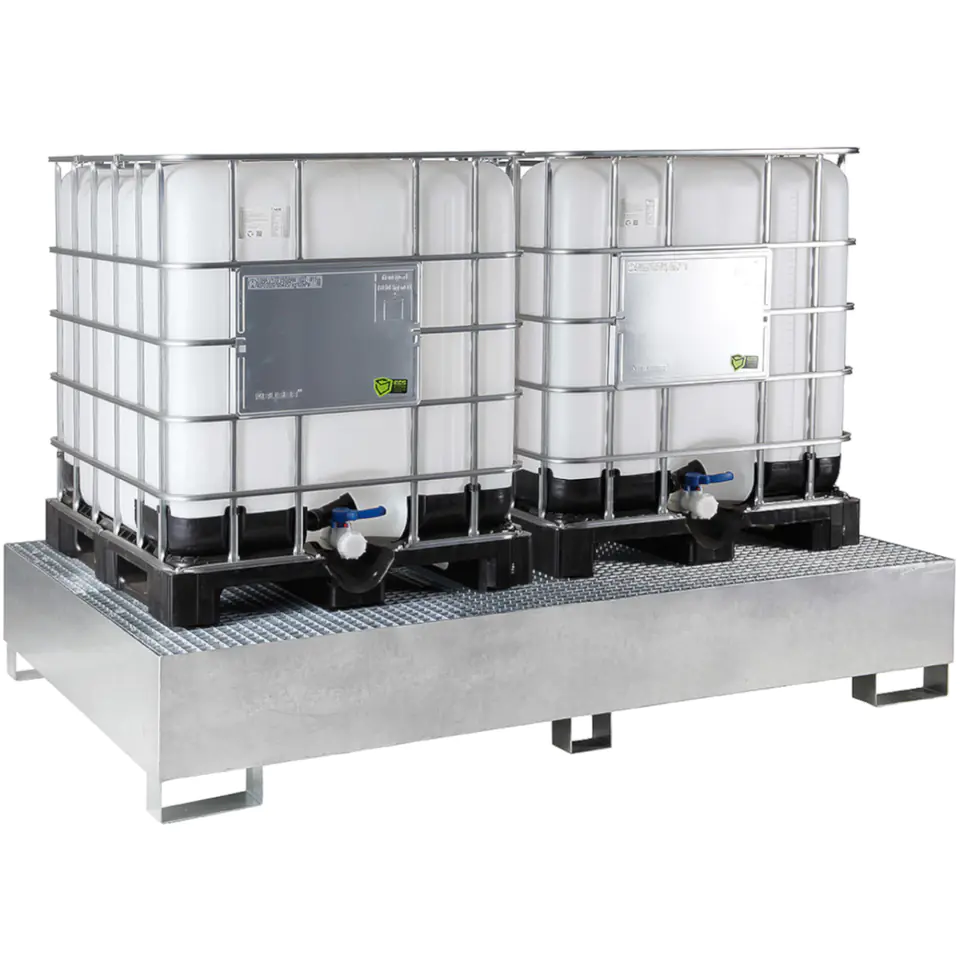 ⁨Spill tank for IBC container MAUZER 2 x 1000L – galvanized⁩ at Wasserman.eu