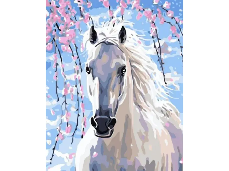 ⁨Diamond embroidery, painting, diamond mosaic diamond painting, WHITE STEED Horse 30x40cm⁩ at Wasserman.eu