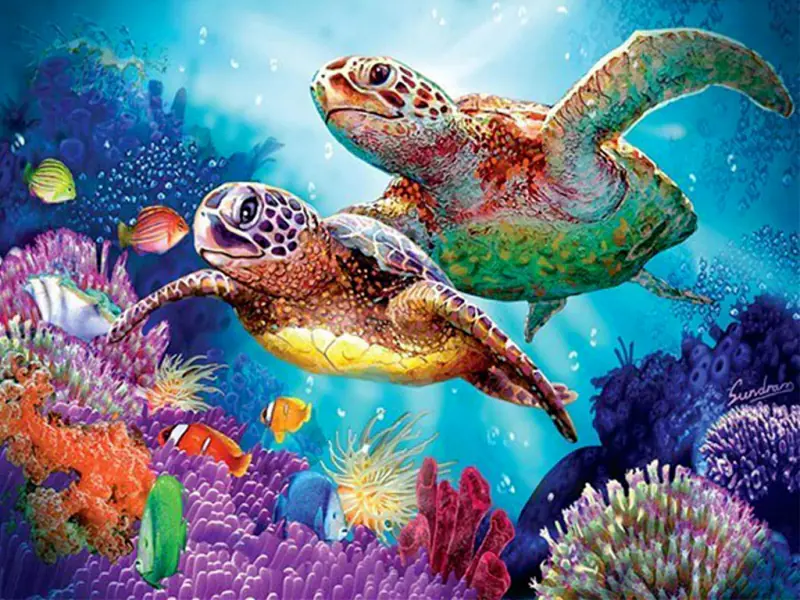 ⁨Diamond embroidery, painting, diamond mosaic diamond painting, TWO TURTLES 40x30cm⁩ at Wasserman.eu