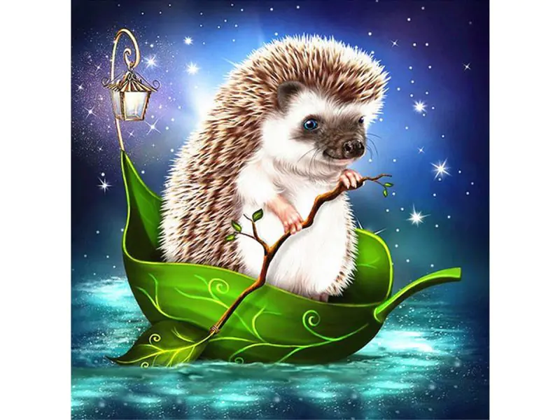 ⁨Diamond embroidery, picture, diamond mosaic diamond painting, hedgehog on a leaf 30x30cm⁩ at Wasserman.eu