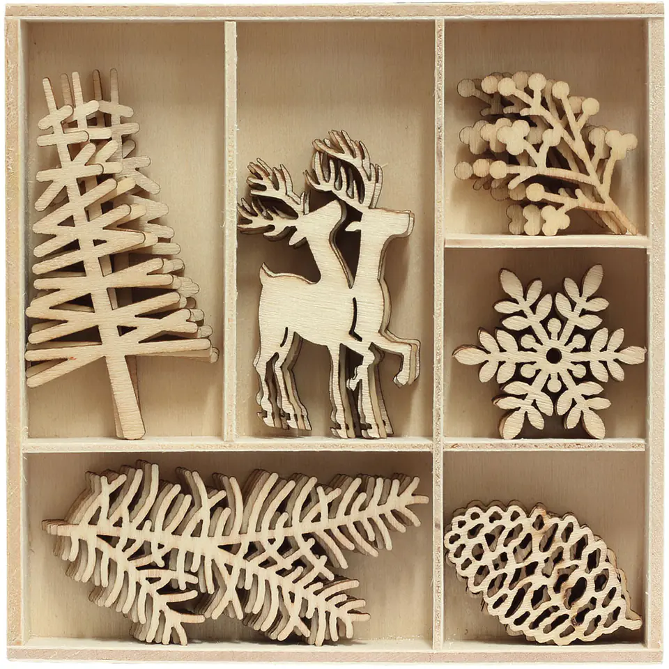 ⁨Wooden decorations, CHRISTMAS TREE and REINDEER (30pcs) 253044 Paper Gallery⁩ at Wasserman.eu