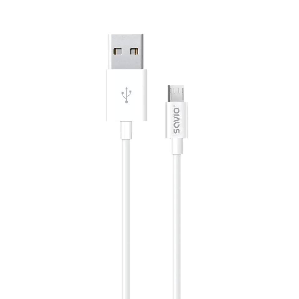 ⁨Kabel SAVIO CL-124 (Micro USB - USB 2.0 typu A ; 2m; kolor biały)⁩ w sklepie Wasserman.eu
