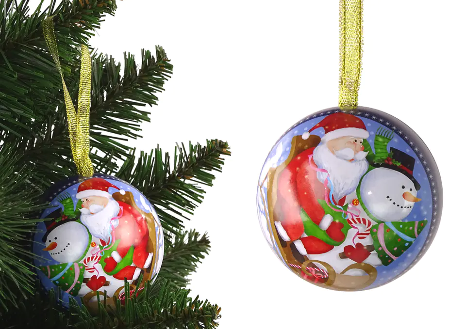 ⁨Christmas Bauble Metal Christmas Tree Decoration Santa Claus with Snowman Blue⁩ at Wasserman.eu