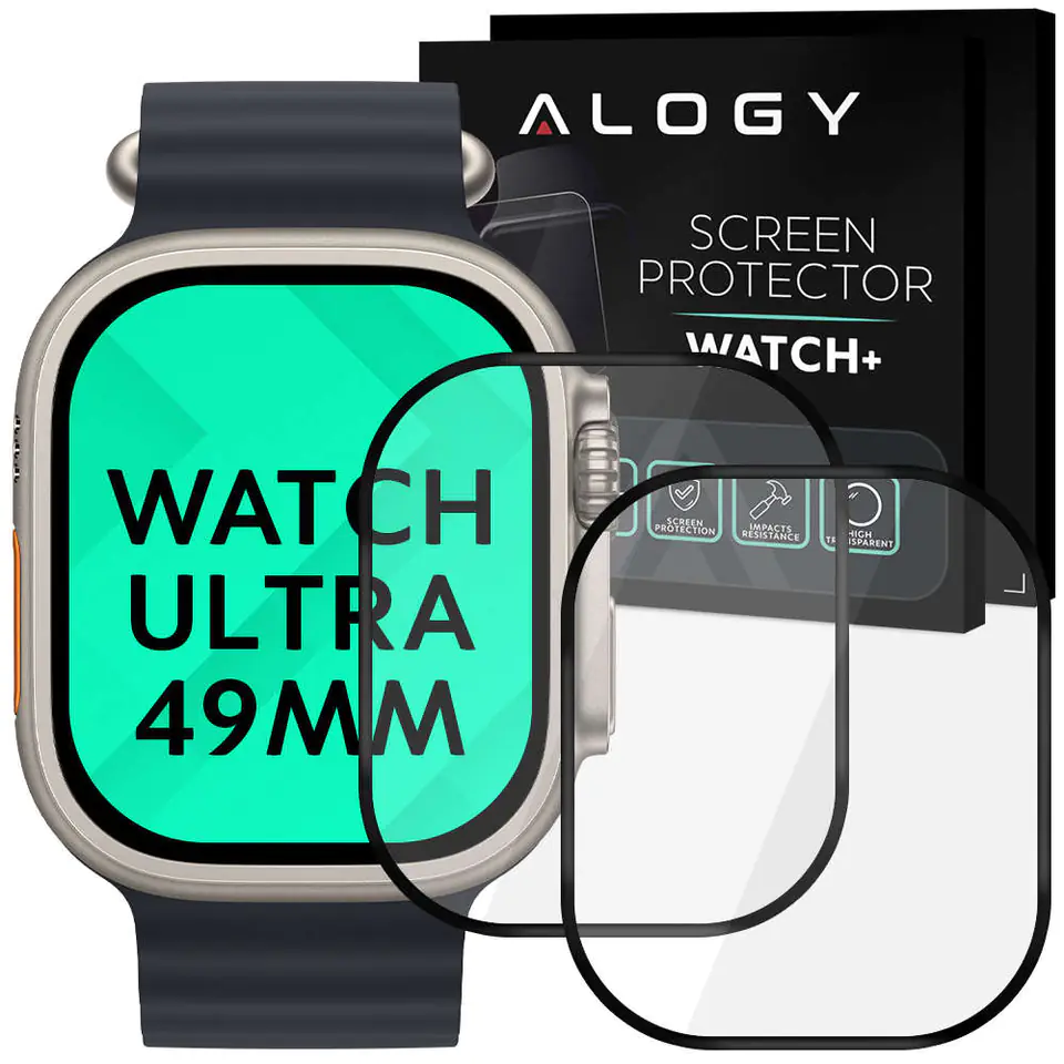 ⁨2x Elastyczne Szkło 3D Alogy Screen Protector Pro+ do Apple Watch Ultra 49mm Black⁩ w sklepie Wasserman.eu