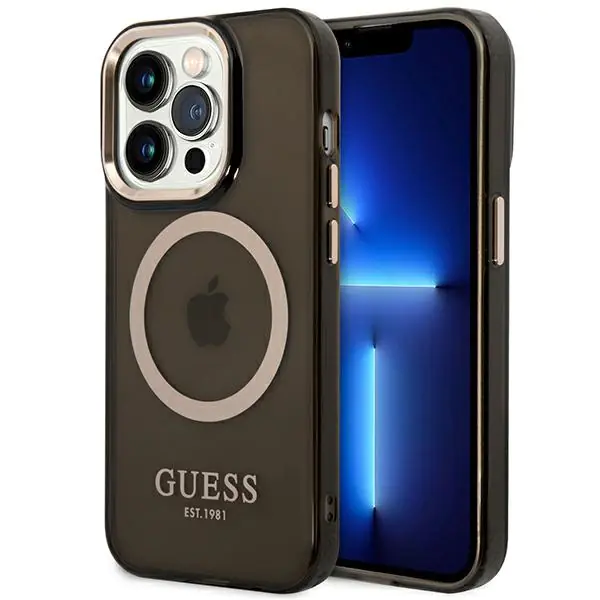 ⁨Guess GUHMP14LHTCMK iPhone 14 Pro 6,1" black/black hard case Gold Outline Translucent MagSafe⁩ at Wasserman.eu
