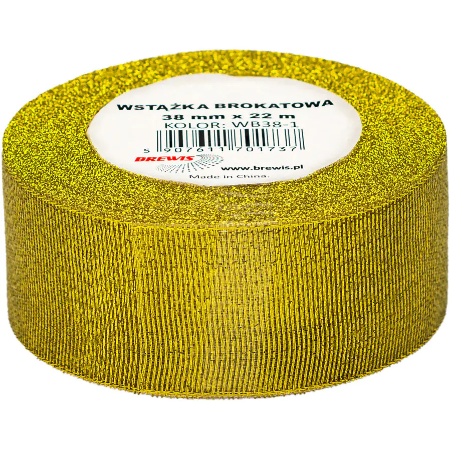 ⁨Glitter ribbon 38mm gold WB38-1 BREWIS⁩ at Wasserman.eu