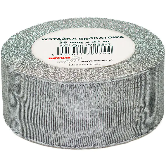 ⁨Wstążka brokatowa 38mm srebrna WB38-2 BREWIS⁩ w sklepie Wasserman.eu