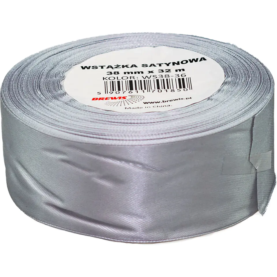 ⁨Wstążka satynowa 38mm/32 srebrna BREWIS⁩ w sklepie Wasserman.eu