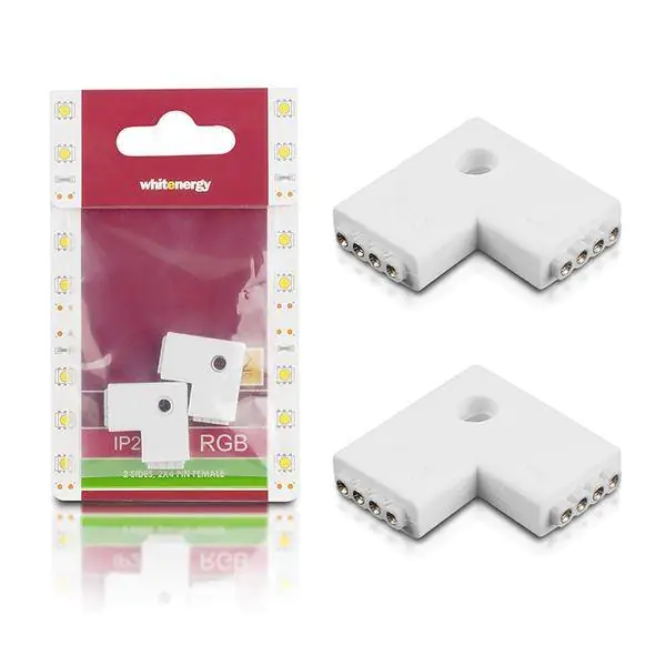 ⁨Connector for LED strips L | RGB | two-sided | IP20 | white | 2 pcs | 2 x 4 pin female |⁩ at Wasserman.eu