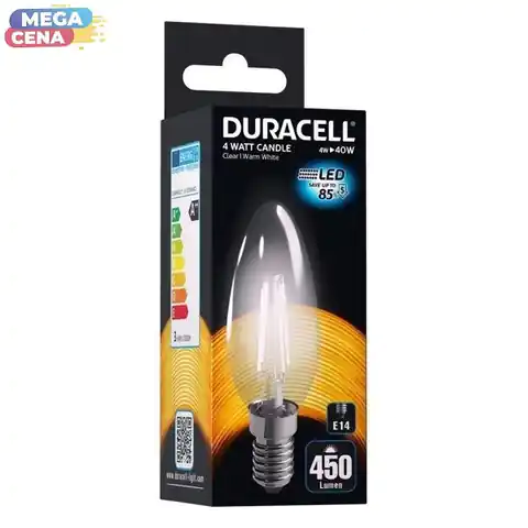 ⁨DURACELL Żarówka LED filament B35 E14 4W 450lm Ciepła biała Przezroczysta⁩ w sklepie Wasserman.eu