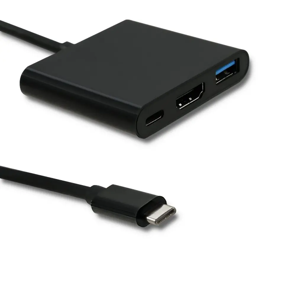 ⁨Adapter USB 3.1 typ C / HDMI + USB A + USB typ C | Czarny⁩ w sklepie Wasserman.eu