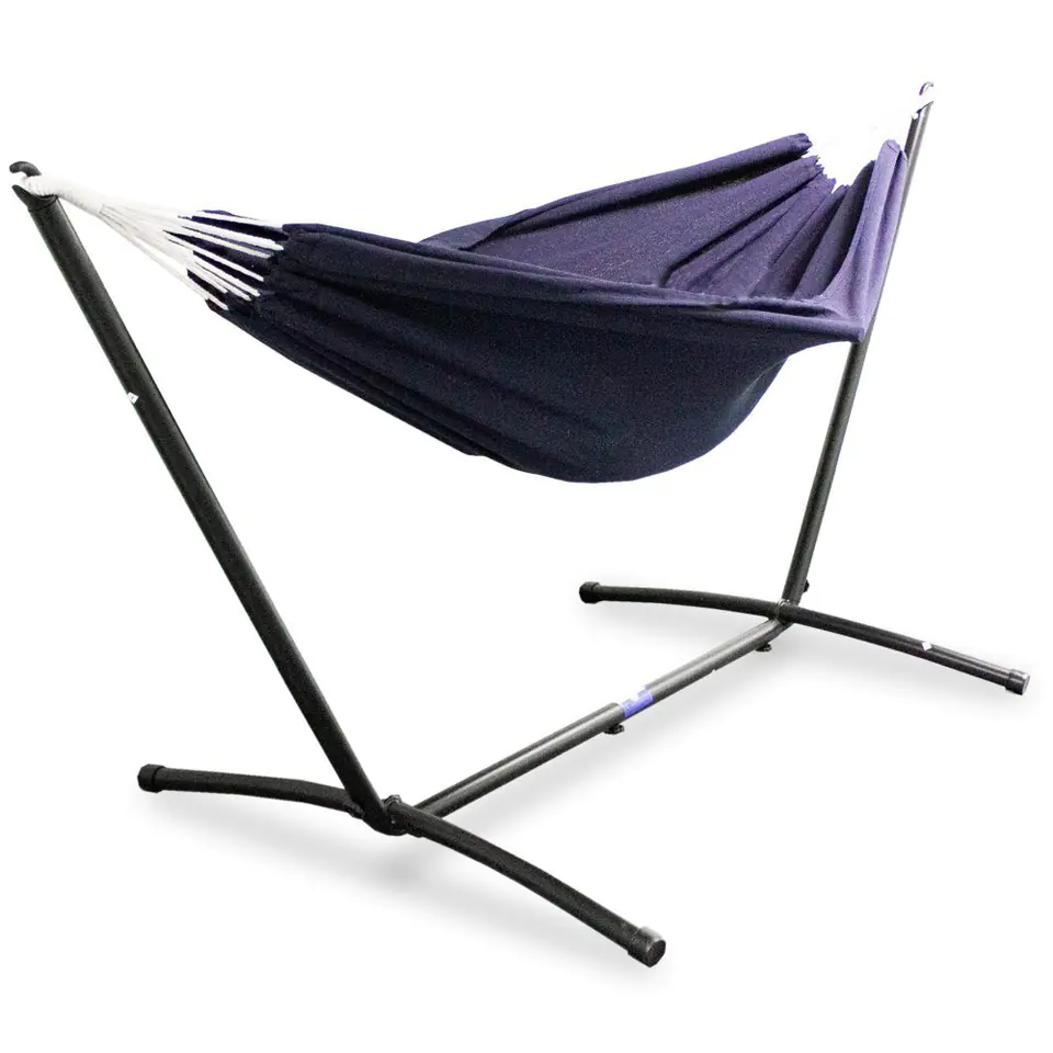 ⁨Navy Hammock on outdoor garden frame⁩ at Wasserman.eu