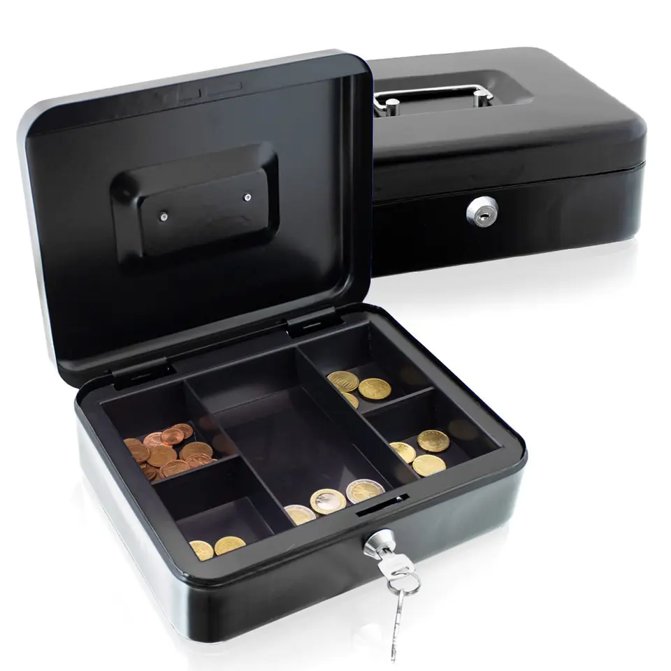 ⁨Case 25cm for coins black metal safe⁩ at Wasserman.eu