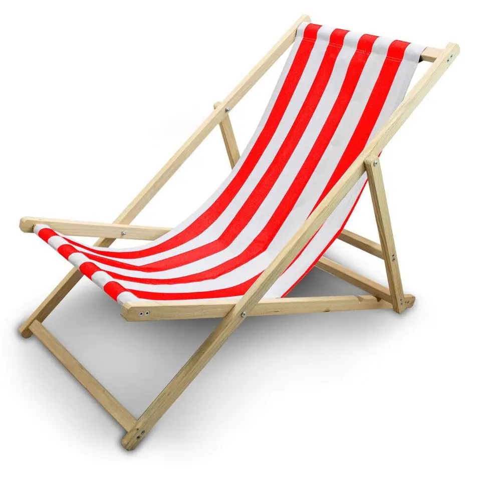⁨GARDEN DECKCHAIR WOODEN FOLDING ADJUSTABLE WHITE-RED⁩ at Wasserman.eu