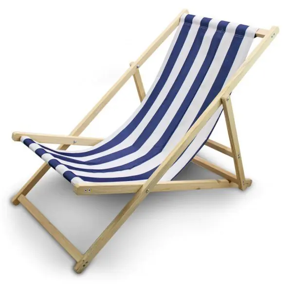 ⁨GARDEN GARDEN DECKCHAIR WOODEN FOLDING ADJUSTABLE WHITE-BLUE⁩ at Wasserman.eu