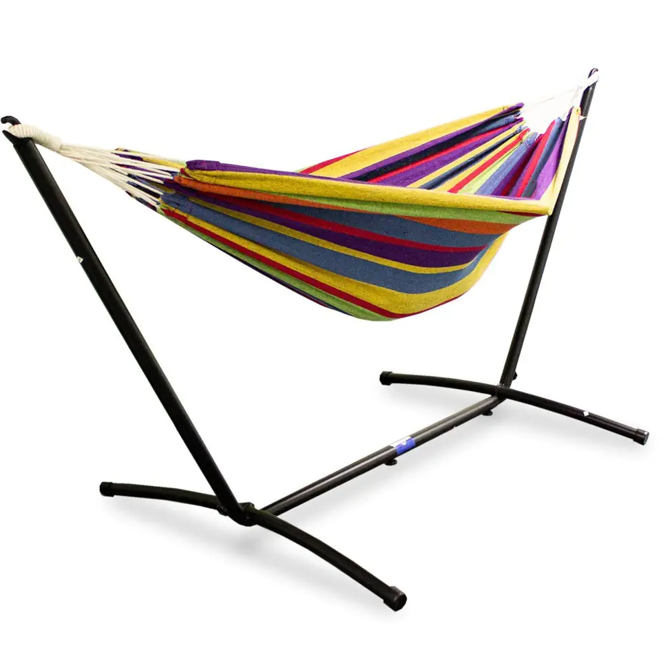 ⁨Rainbow Hammock on outdoor garden frame⁩ at Wasserman.eu