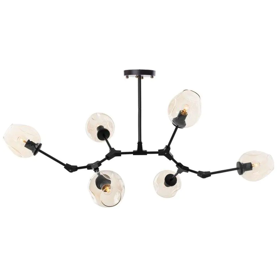 ⁨Lampa wisząca MODERN ORCHID-6 bursztynowo czarna 130 cm (Kolor czarny matowy)⁩ w sklepie Wasserman.eu