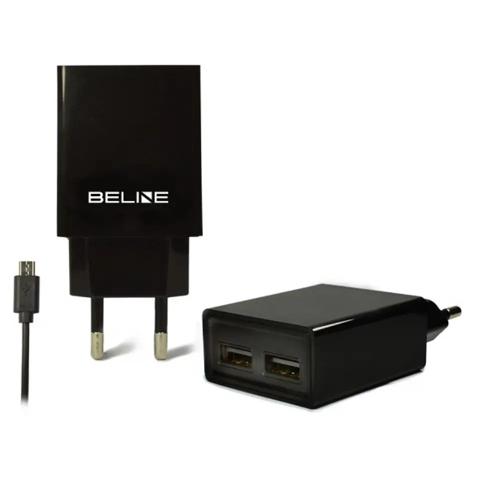 ⁨Ład. siec. Beline 2xUSB + microUSB 2A czarna/black⁩ w sklepie Wasserman.eu