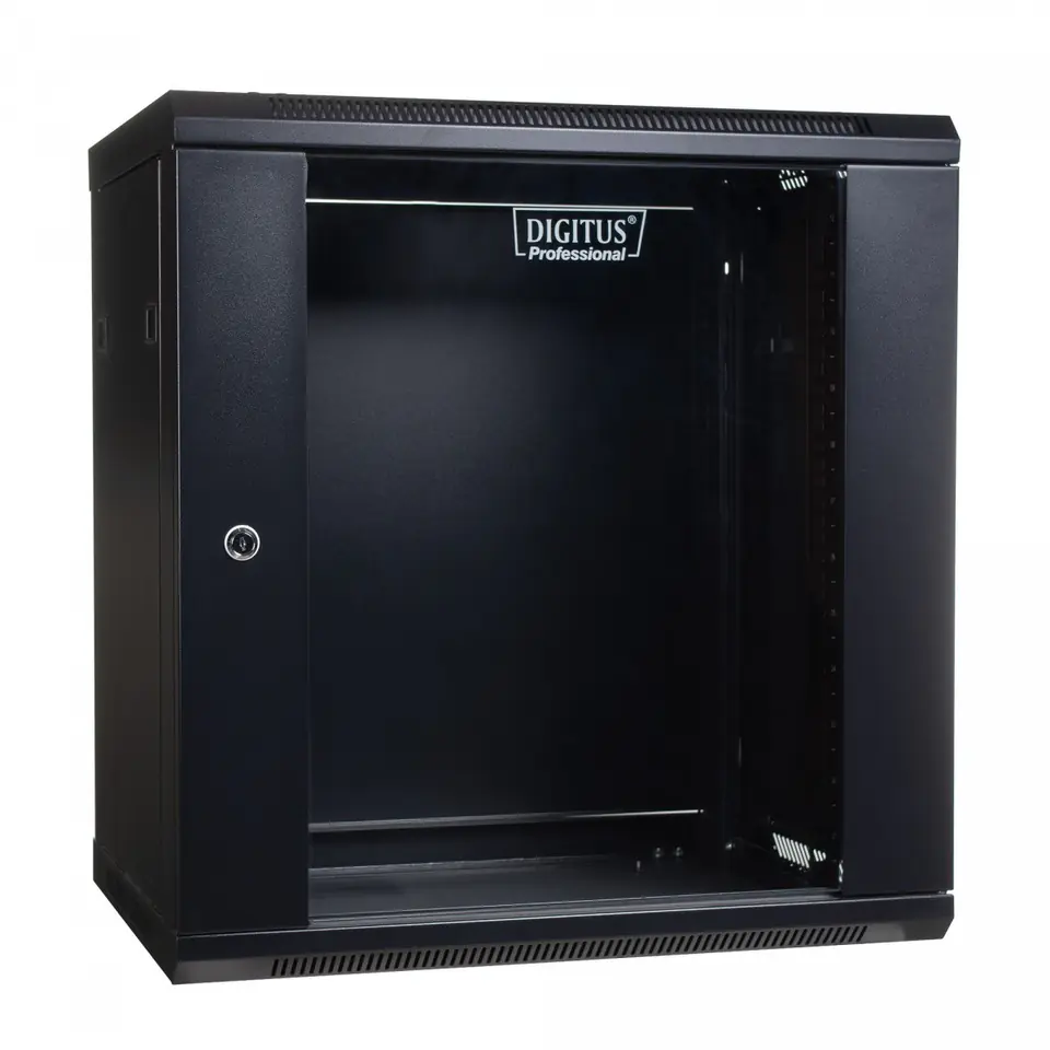 ⁨Wall cabinet 19 12U 635/600/450mm, glass door, black (RAL 9004)⁩ at Wasserman.eu