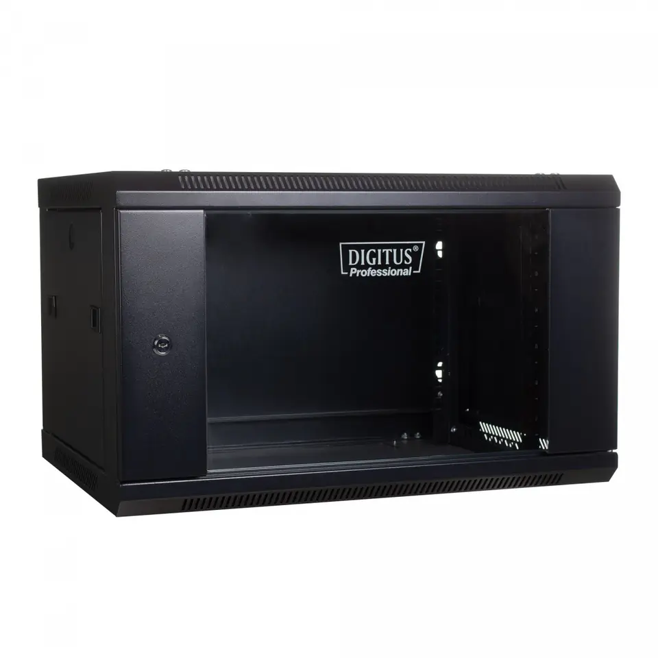 Wall mount cabinet 19 6U 368/600/450mm, glass door, black (RAL 9004) at Wasserman.eu