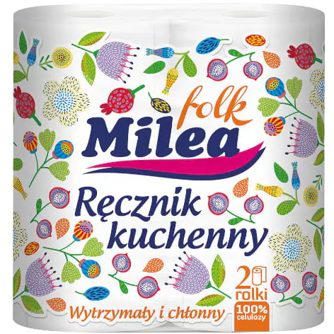 ⁨Ręcznik kuchenny (2 sztuki) MILEA FOLK 22,5x20cm 10m 2 warstwy 100% celuloza⁩ w sklepie Wasserman.eu