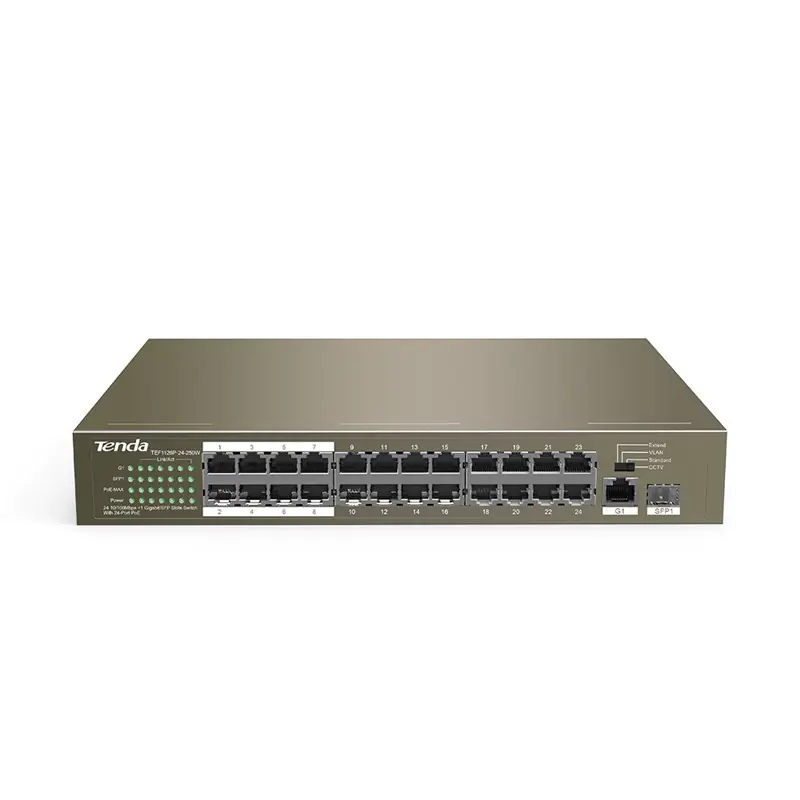 ⁨Tenda TEF1126P-24-250W network switch Unmanaged Fast Ethernet (10/100) Power over Ethernet (PoE) Grey⁩ at Wasserman.eu
