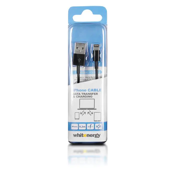 ⁨Whitenergy Kabel do przesyłu danych, iPhone Lightning, 30cm, czarny⁩ w sklepie Wasserman.eu