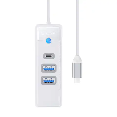 ⁨USB-C to 2x USB 3.0 + USB-C Orico Hub Adapter, 5 Gbps, 0.15m (white)⁩ at Wasserman.eu