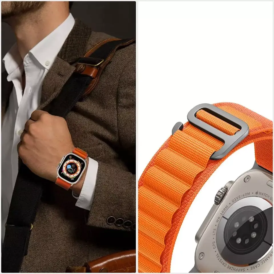 ⁨NYLON PRO APPLE WATCH 4 / 5 / 6 / 7 / 8 / SE / ULTRA (42 / 44 / 45 / 49 MM) ORANGE / MOUSY⁩ w sklepie Wasserman.eu