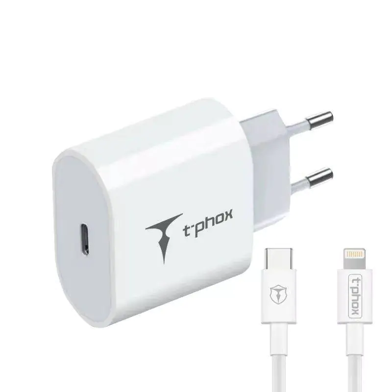 ⁨ŁAD SIEC T-PHOX ISPEED 20W + KABEL USB-C/LIGHTNING WHITE⁩ w sklepie Wasserman.eu