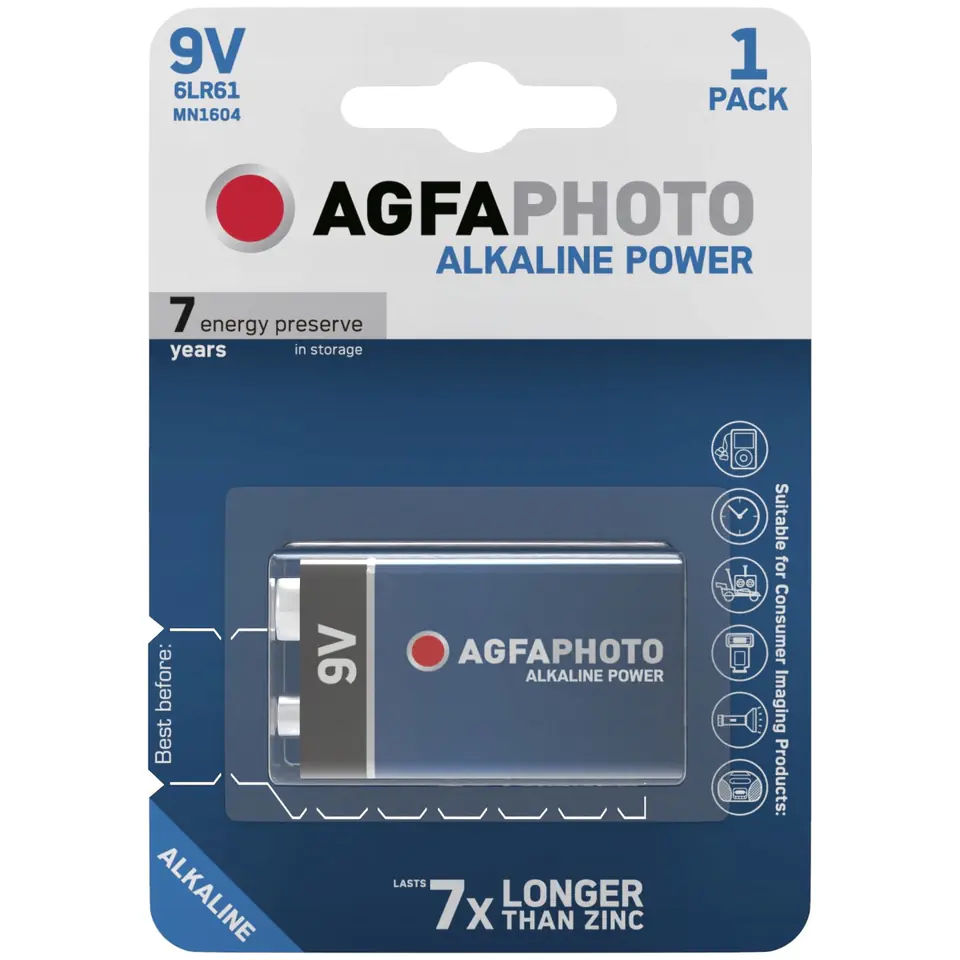 1x BATERIA AGFAPHOTO 9V LR61 6LR61 ALKALICZNA 6F22 w sklepie Wasserman.eu
