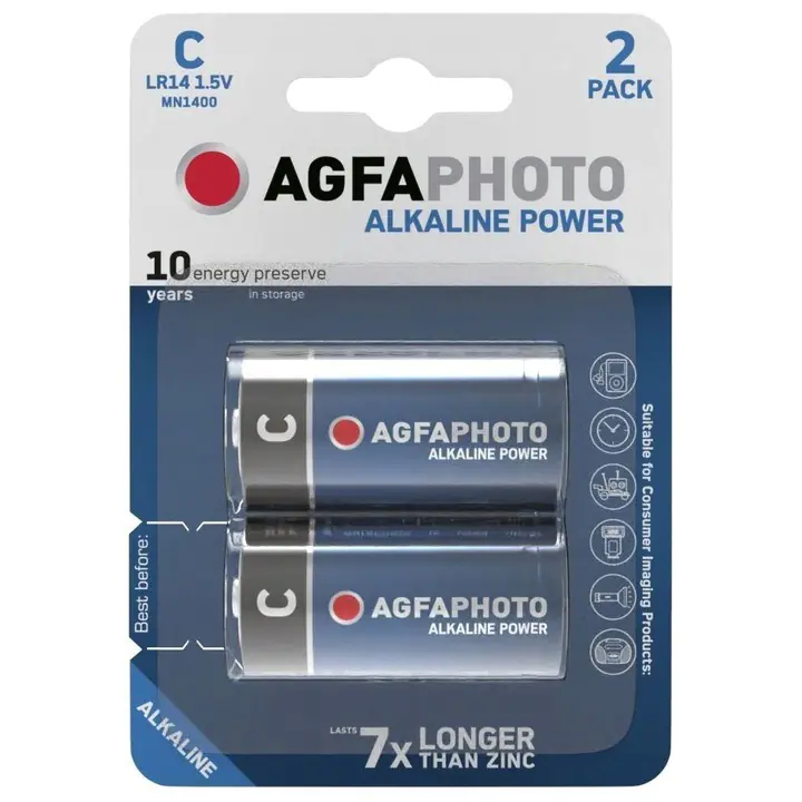 ⁨2x AGFAPHOTO C LR14 R14 1.5V ALKALINE BATTERY⁩ at Wasserman.eu