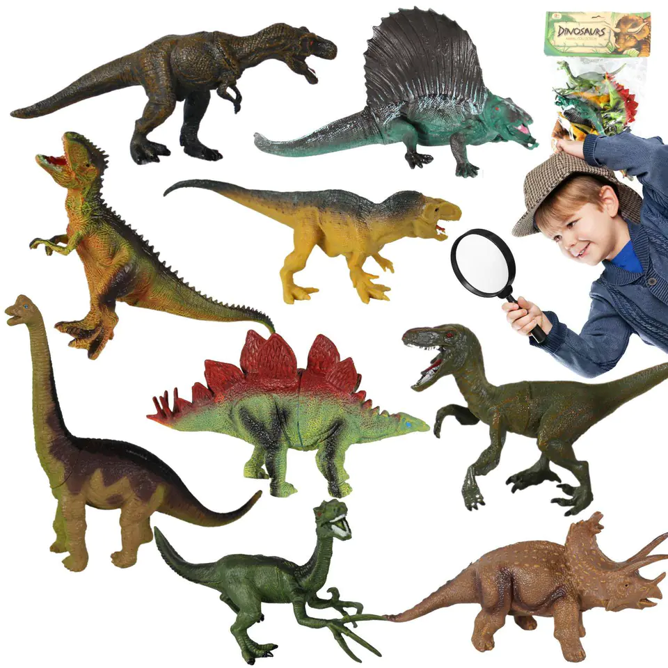 DUŻY ZESTAW FIGURKI DINOZAURY PACZKA 9 SZT GUMOWE w sklepie Wasserman.eu