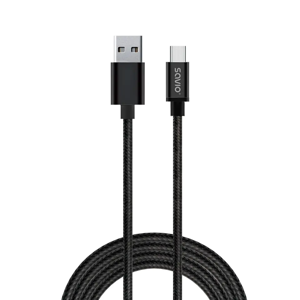 ⁨Kabel SAVIO CL-129 (USB typu C - USB 2.0 typu A ; 2m; kolor czarny)⁩ w sklepie Wasserman.eu