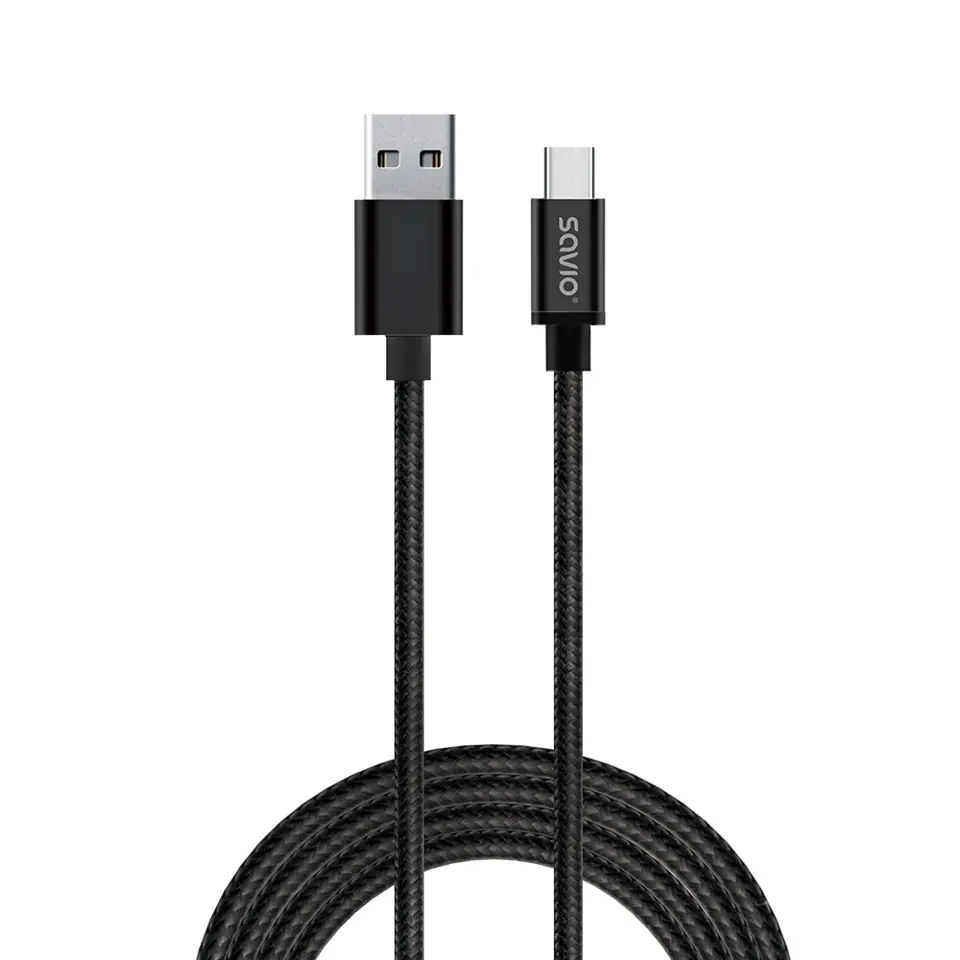 ⁨Savio CL-129 USB cable 2 m USB 2.0 USB A USB C Black⁩ at Wasserman.eu