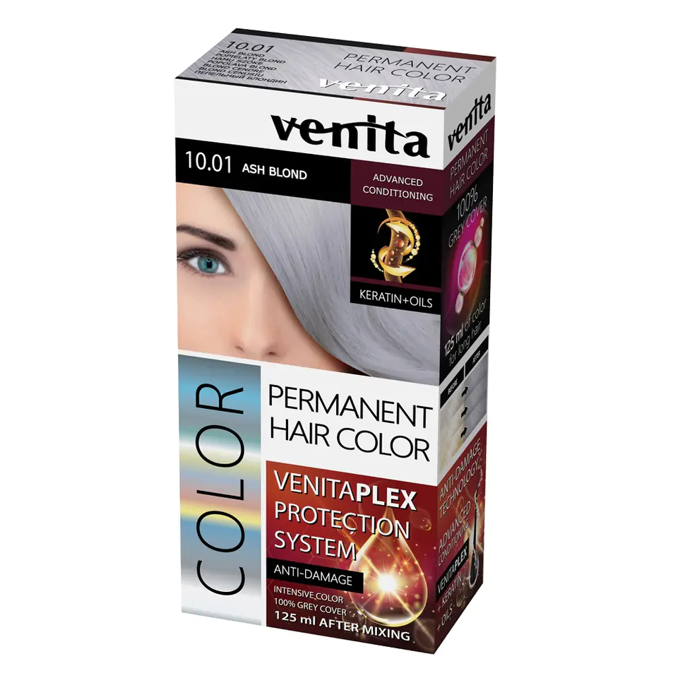 ⁨Venita Plex Protection System Permanent Hair Color farba do włosów z systemem ochrony koloru 10.01 Ash Blond⁩ w sklepie Wasserman.eu