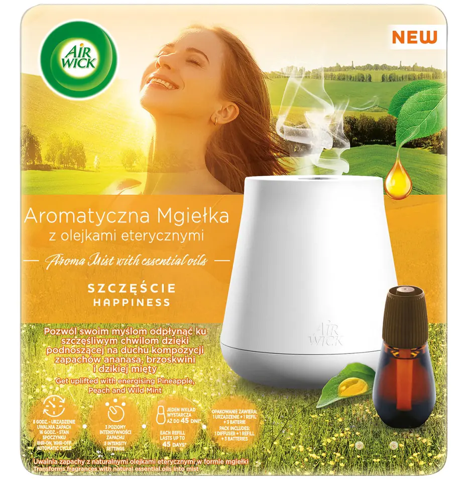 ⁨Air Wick Essential Mist Aroma automatyczny odświeżacz powietrza + odprężający wkład Szczęście 20ml⁩ w sklepie Wasserman.eu